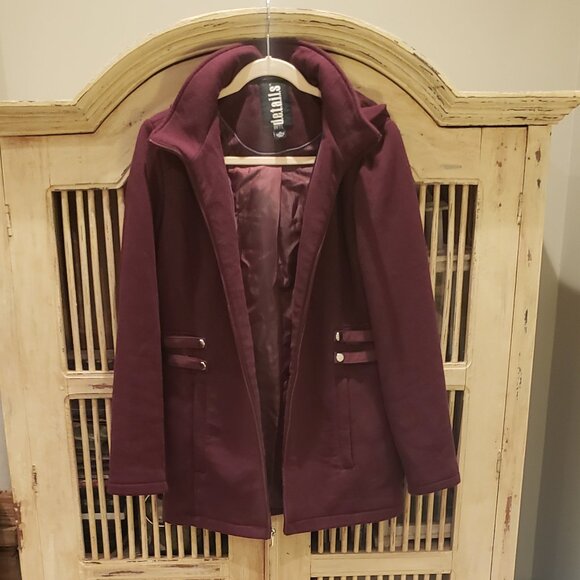 D.E.T.A.I.L.S. INT Cotton Poly Hooded Plum Colored Coat - Picture 2 of 10
